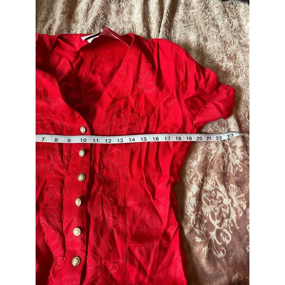 Vintage Scarlett red ribbon detail with pearl button‎ midi dress size large - Picture 6 of 8